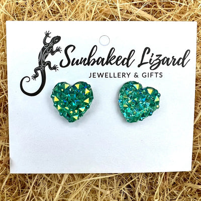 Blue, Pale Pink and Hot Pink Sparkle Heart Studs