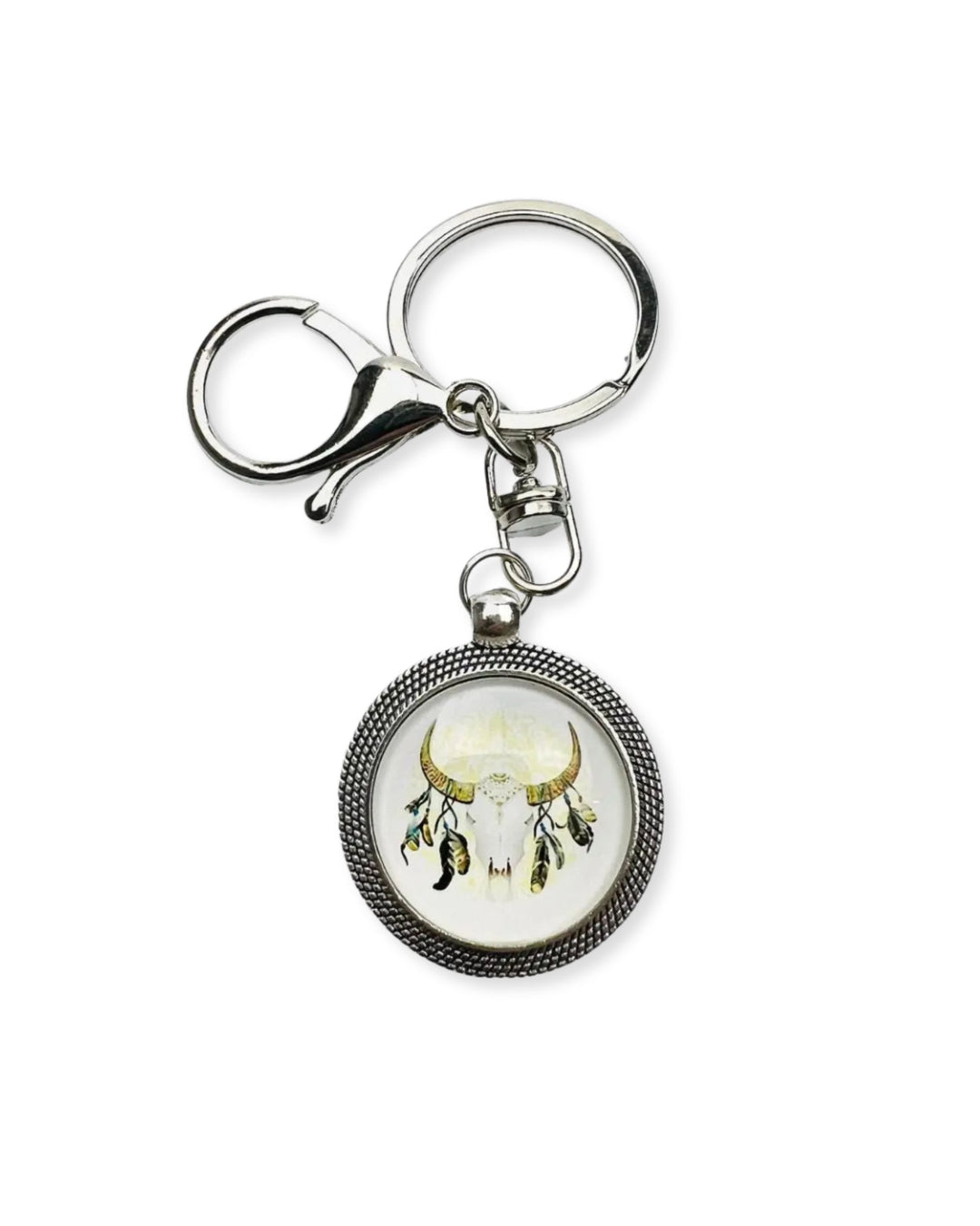 Bull Horns with Feathers Keyring Sunbaked Lizard Jewellery & Gifts
