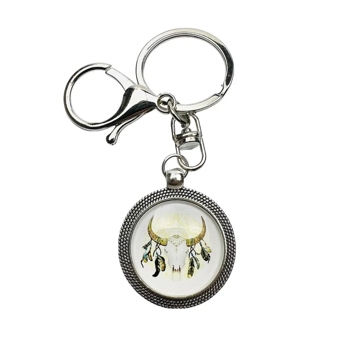 Bull Horns with Feathers Keyring