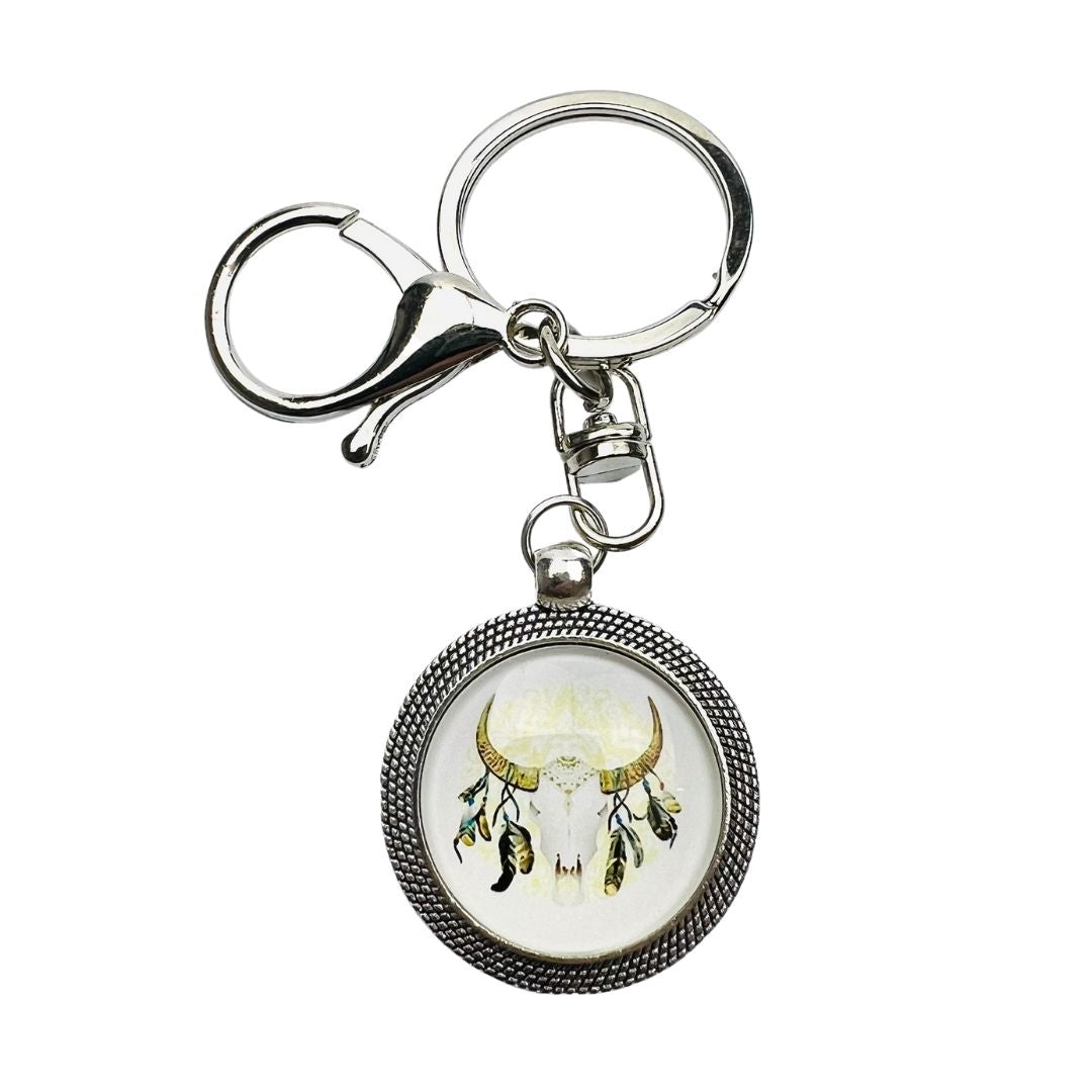 Bull Horns with Feathers Keyring