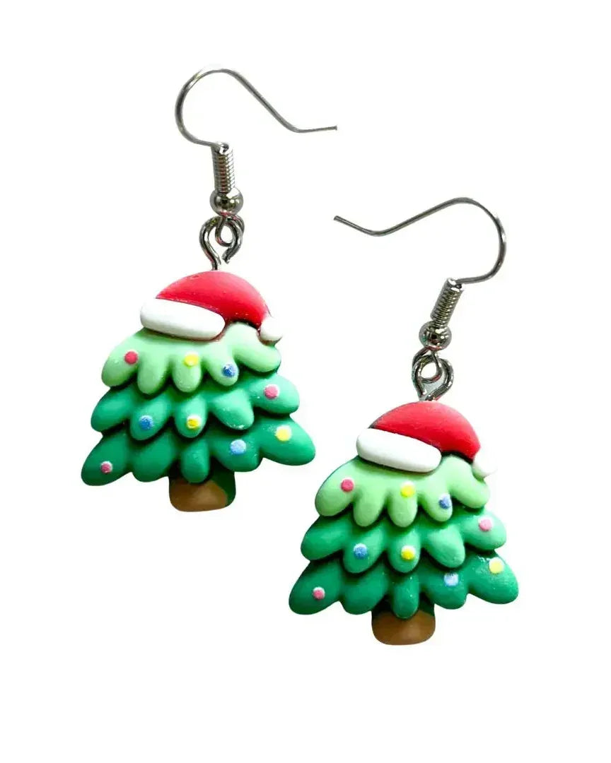 Christmas Tree with a Santa Hat Drop Earrings Sunbaked Lizard Jewellery & Gifts