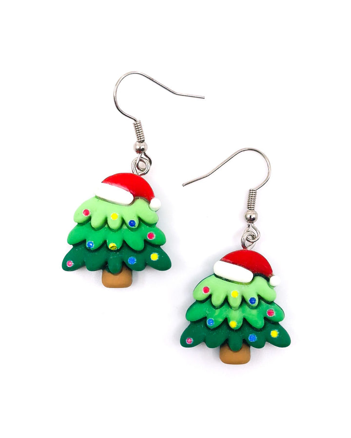 Christmas Tree with a Santa Hat Drop Earrings Sunbaked Lizard Jewellery &amp; Gifts