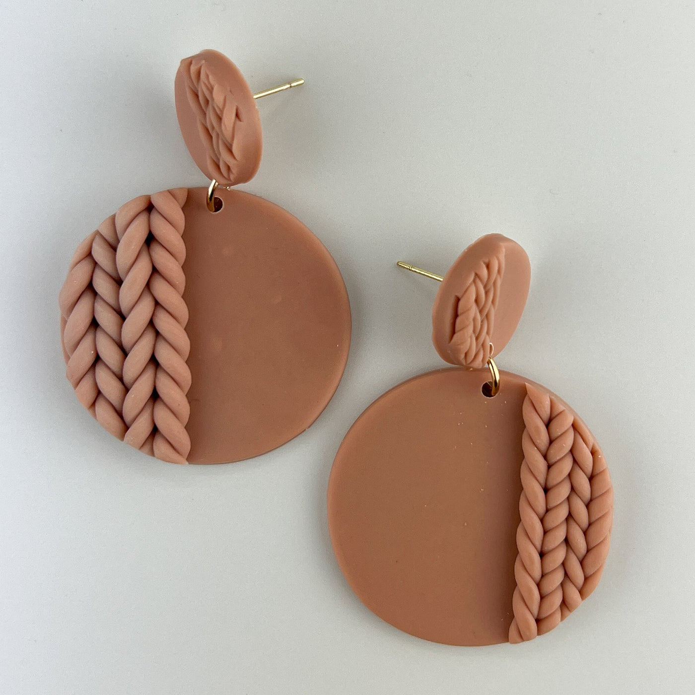 Clay Plaited Button Drop Earrings -5 Colours