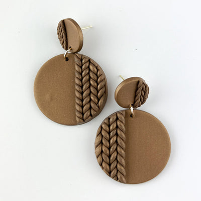 Clay Plaited Button Drop Earrings -5 Colours