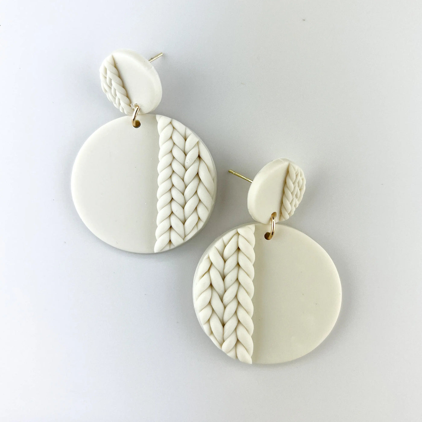 Clay Plaited Button Drop Earrings -5 Colours