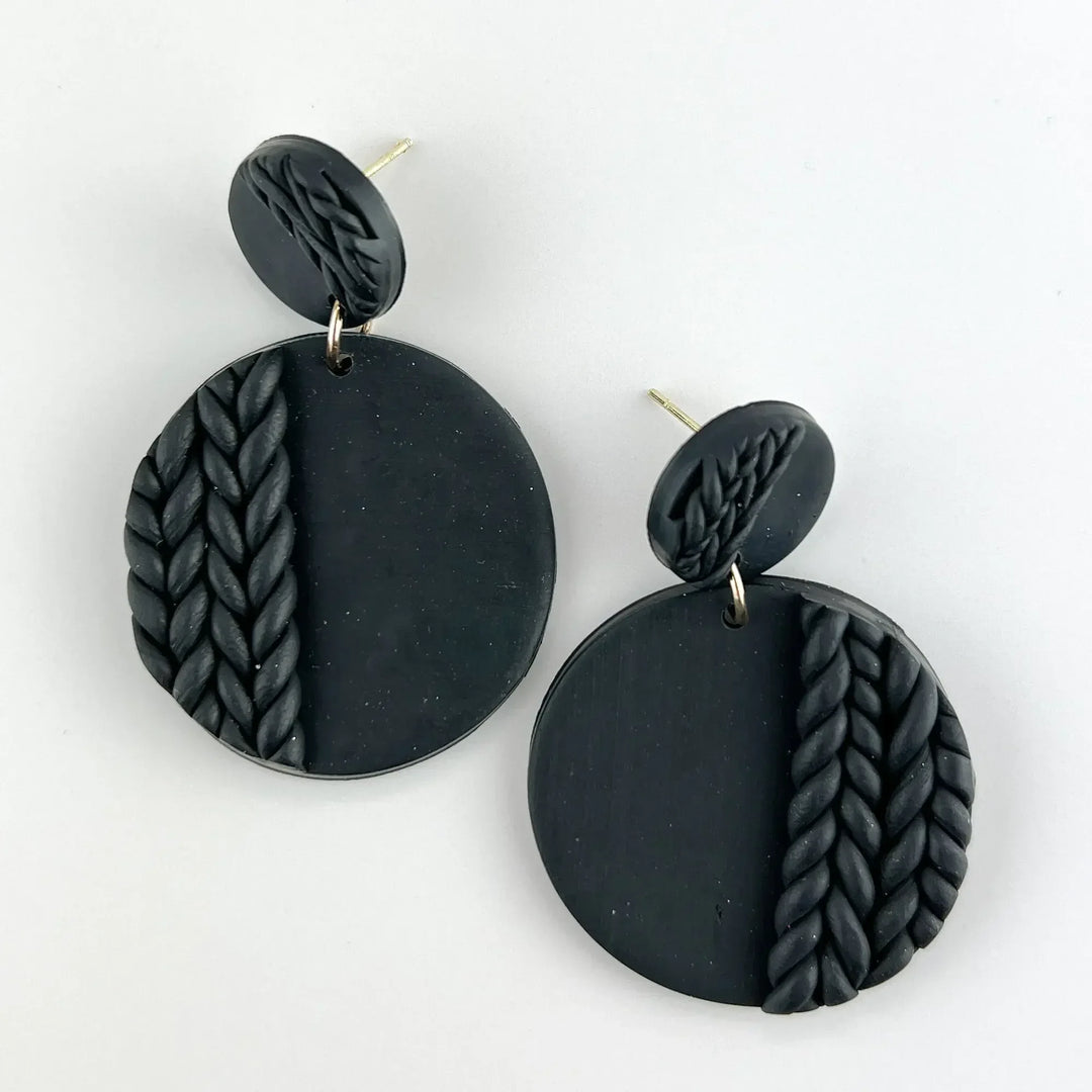 Clay Plaited Button Drop Earrings -5 Colours Sunbaked Lizard Jewellery &amp; Gifts