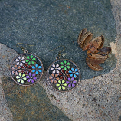Copper Floral Drop Earrings