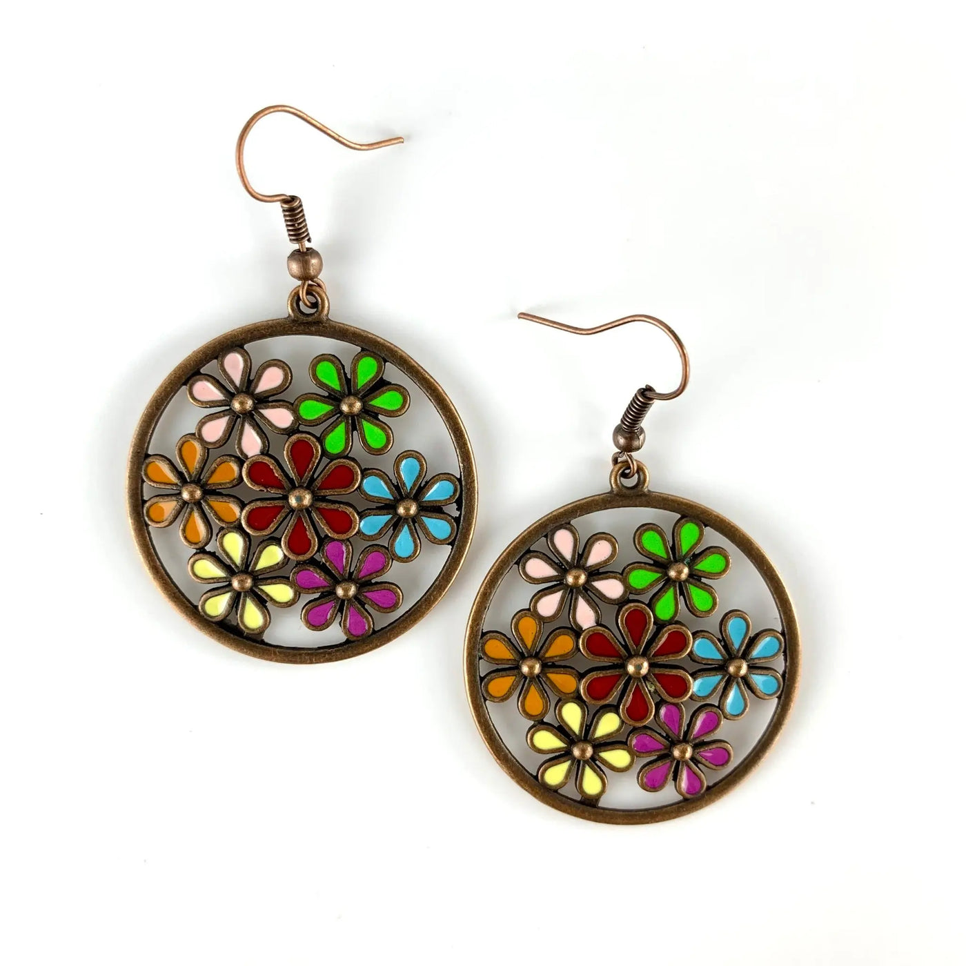 Copper Floral Drop Earrings