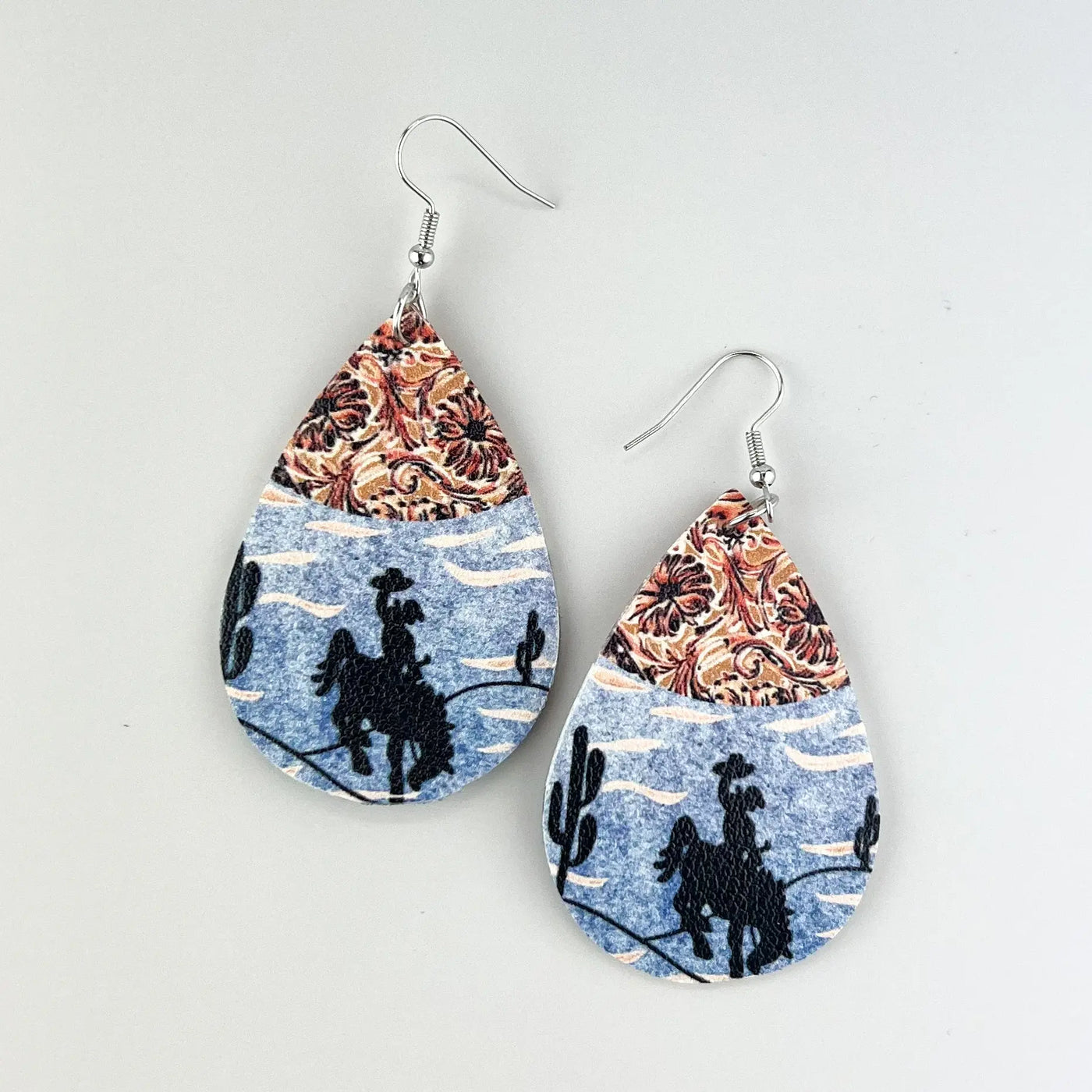 Cowboy Print Leather Drop Earrings