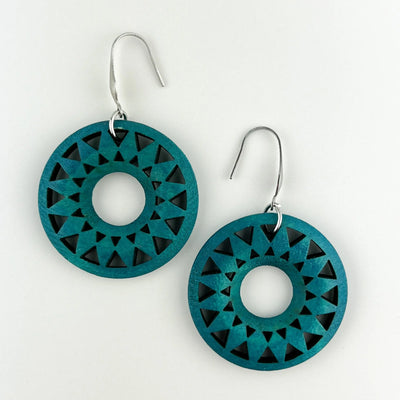 Dark Teal Timber Sun Pendant Drops - 2 Styles