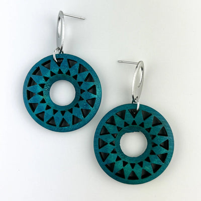 Dark Teal Timber Sun Pendant Drops - 2 Styles