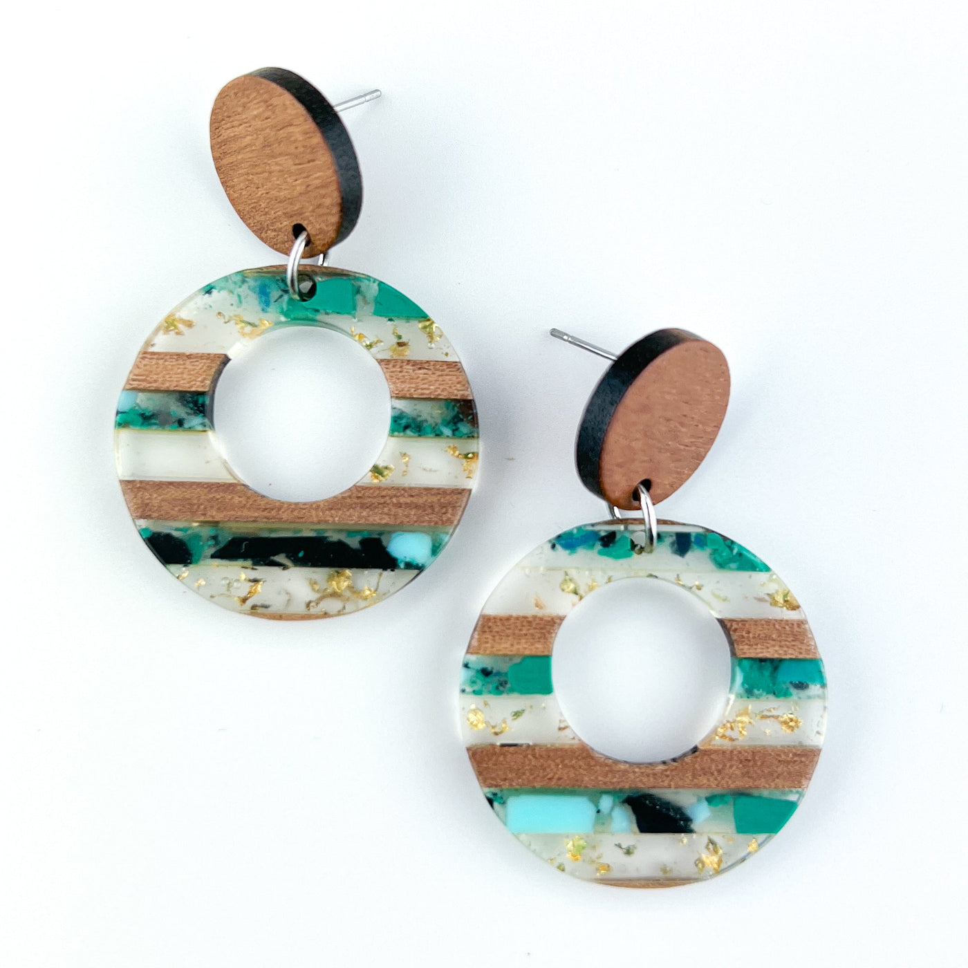 Earthy Turquoise and Gold Fleck Resin Drop Earrings