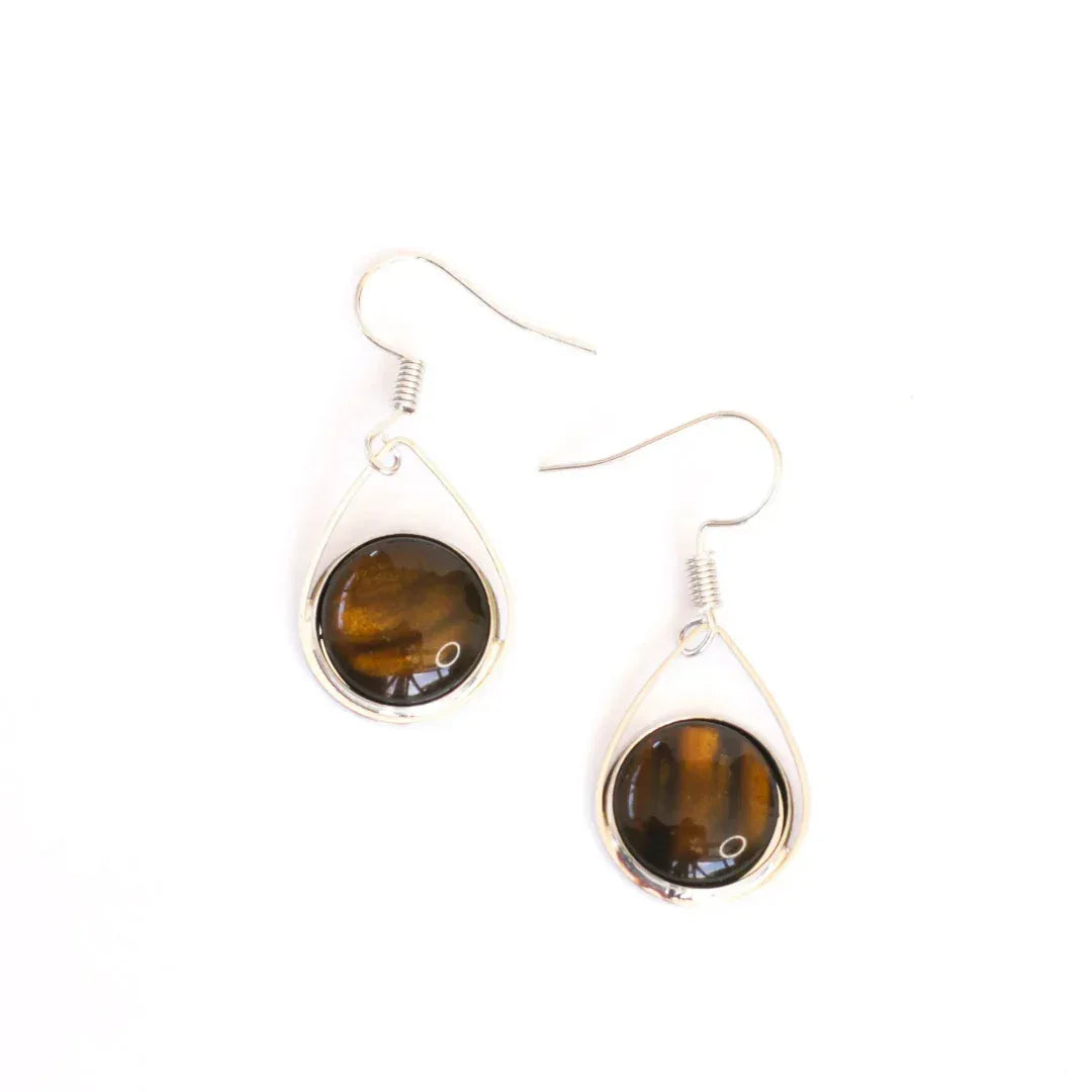 Glass Teardrop Earrings - Tigers Eye Sunbaked Lizard Jewellery & Gifts