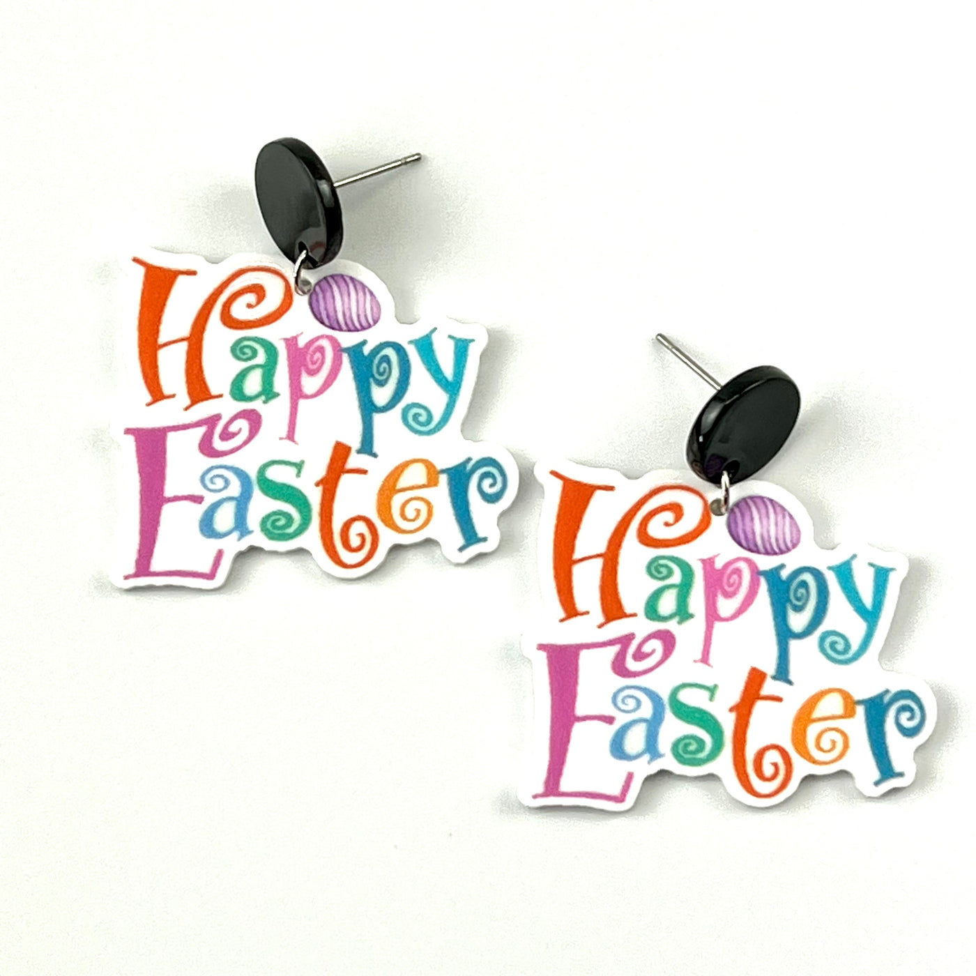 Multicoloured Happy Easter Sign Stud Drops