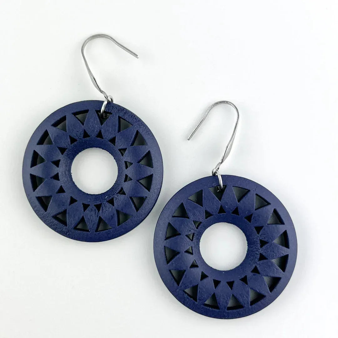 Navy Timber Sun Pendant Drops Sunbaked Lizard Jewellery &amp; Gifts