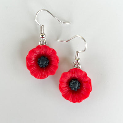 Red Poppy Flower Drop Earrings