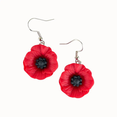 Red Poppy Flower Drop Earrings