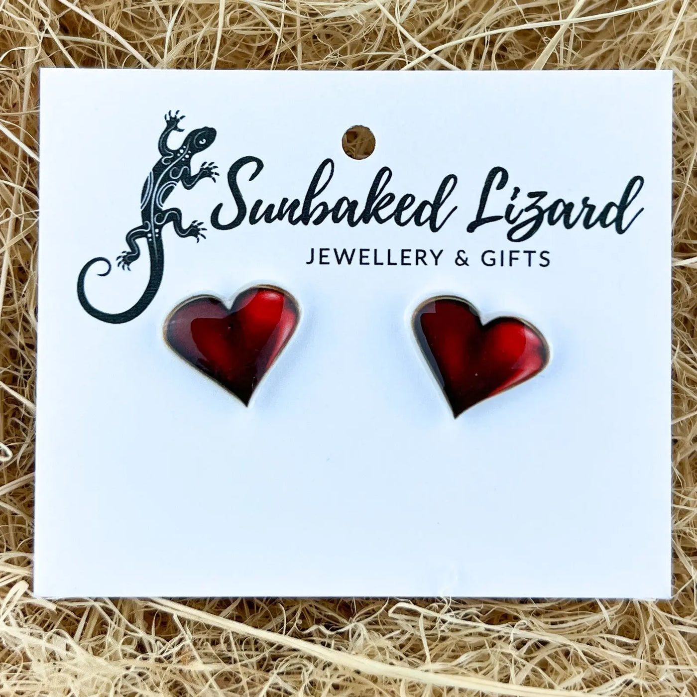 Shiny Red Heart Stud Earrings