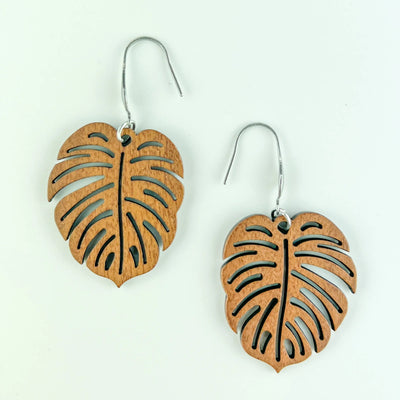 Timber Monstera Leaf Drop Earrings