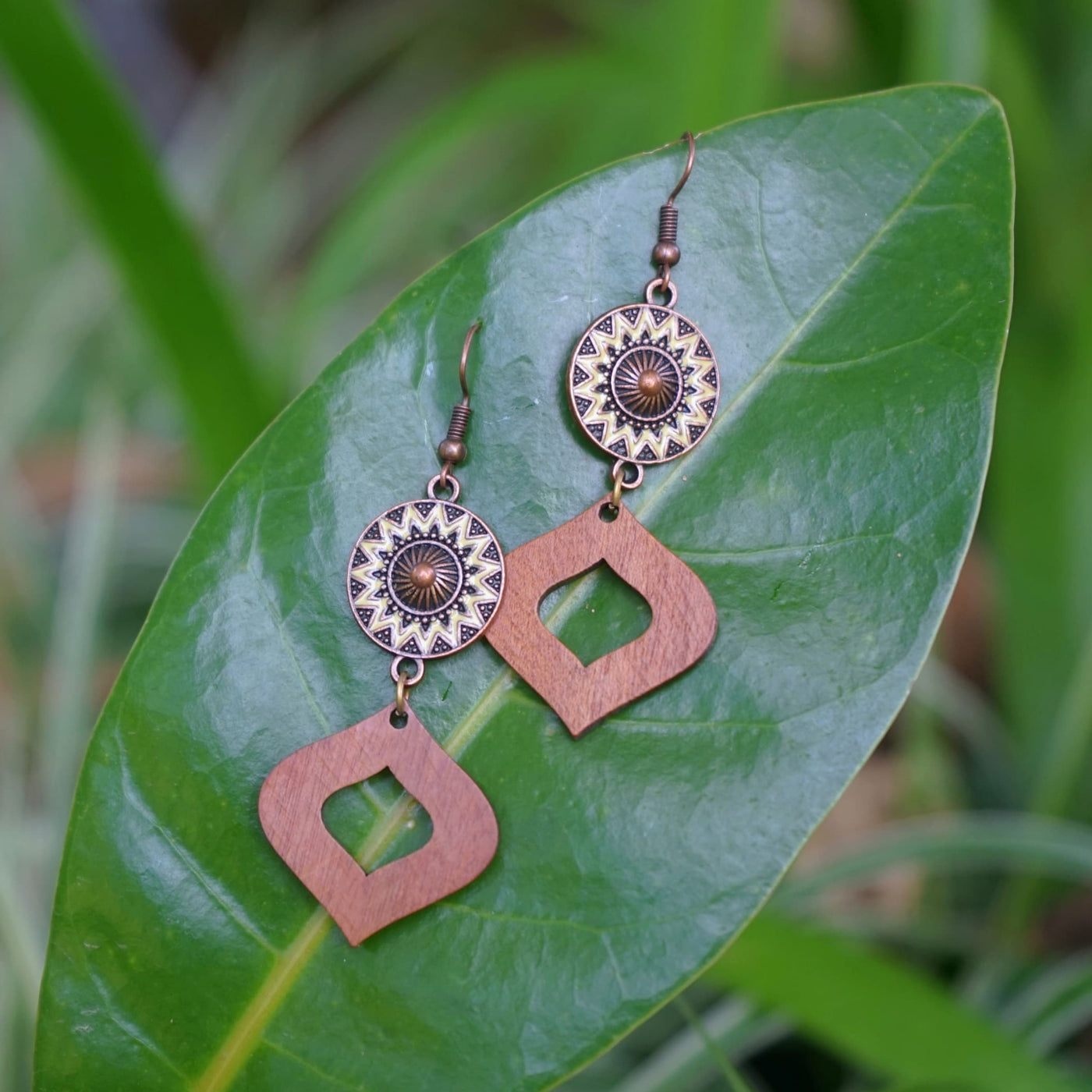 Timber and Copper Sun Charm Drops