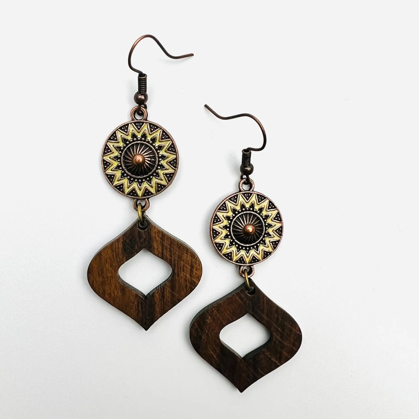 Timber and Copper Sun Charm Drops