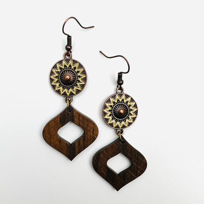 Timber and Copper Sun Charm Drops