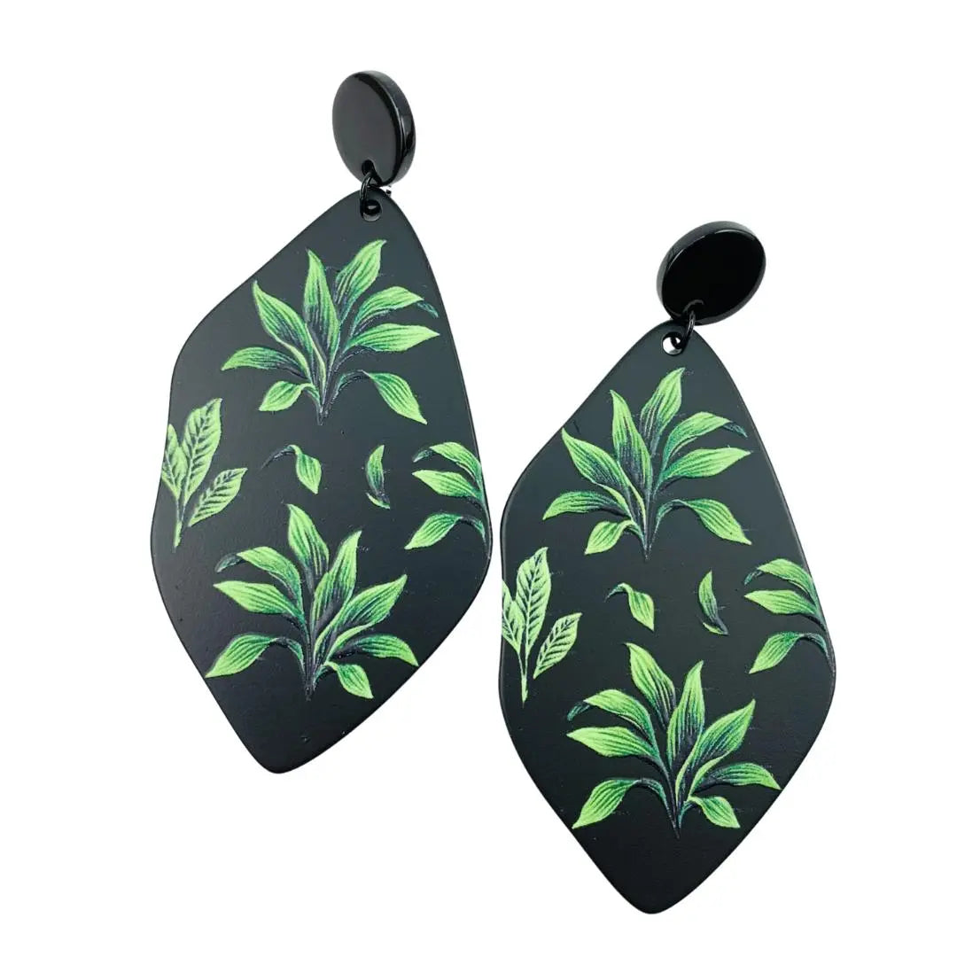 Tropical Plant Drop Earrings - Fern
