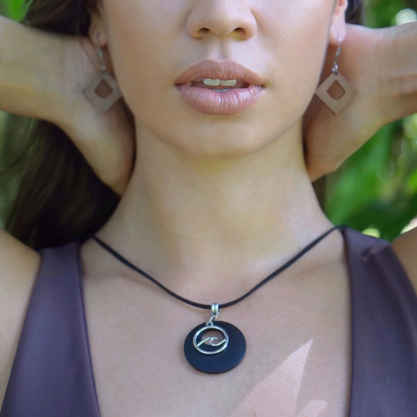 Wave Charm and Timber Pendant Necklace - 2 Colours