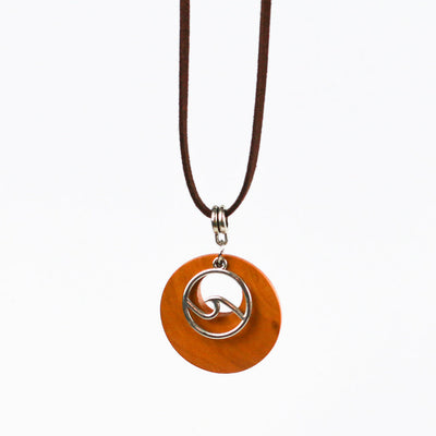 Wave Charm and Timber Pendant Necklace - 2 Colours