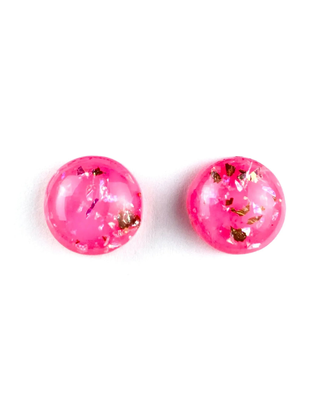 Pink gold and opal fleck stud earrings with glossy dome finish