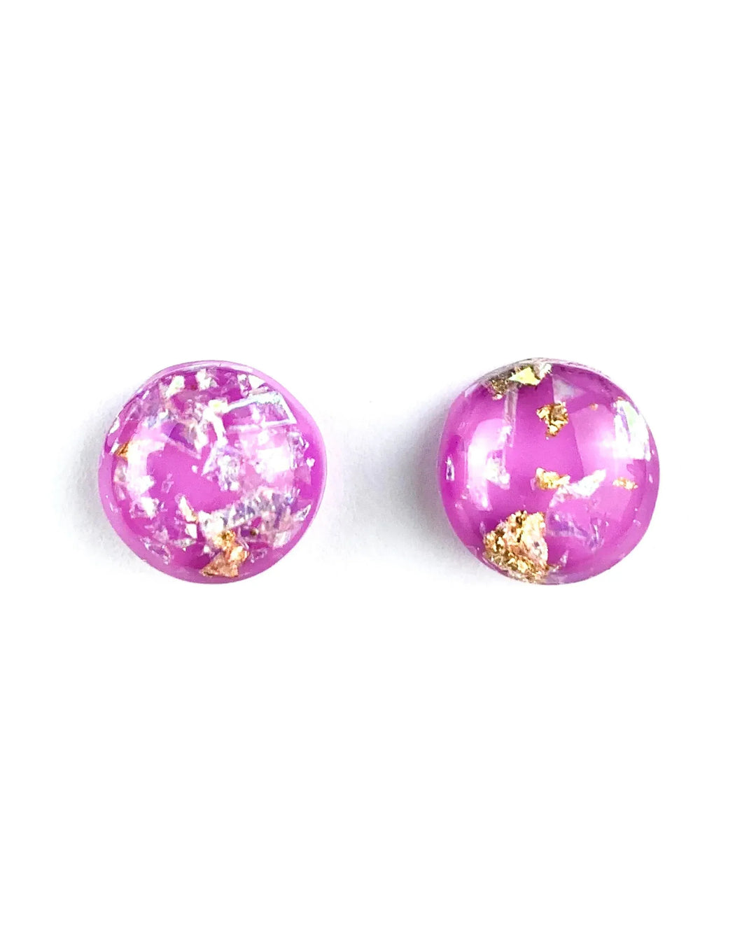Purple gold and opal fleck stud earrings with glossy dome finish