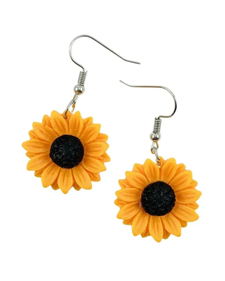Yellow sunflower drop earrings in 18mm and 25mm sizes with stainless steel hooks